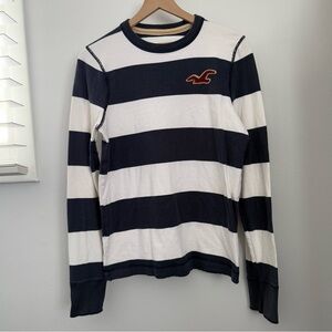 Hollister Y2K Medium Rugby Long Sleeve T-Shirt Navy White Stripe Crew Neck